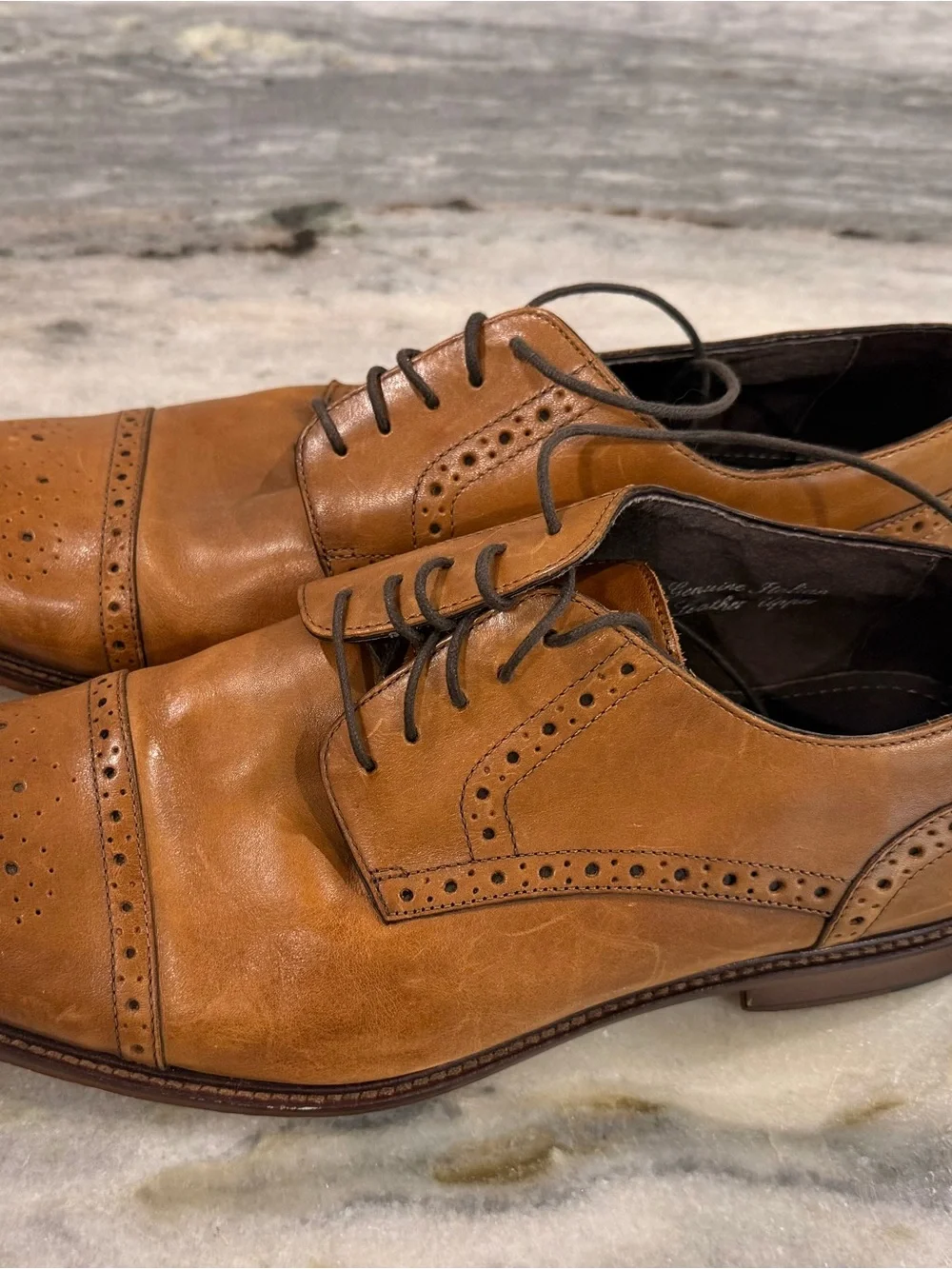 Joseph Abboud Men’s Cognac Leather Cap Toe Brogue Dress Shoes | Size 12